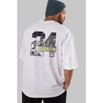 ankhises Brooklyn 24 Arka Baskılı Beyaz Oversize T-Shirt Erkek Kadın Bisiklet Yaka
