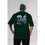 Ankhises Brooklyn 24 Arka Baskılı Zümrüt Yeşili Oversize T-Shirt Unisex Erkek Kadın Bisiklet Yaka - XL