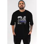 ankhises Brooklyn 24 Ön Baskılı Siyah Oversize T-Shirt Erkek Kadın Bisiklet Yaka - XL