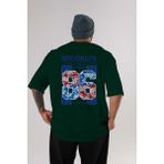 Ankhises Brooklyn 86 Style Arka Baskılı Zümrüt Yeşili Oversize T-Shirt Unisex Erkek Kadın Bisiklet Yaka - XL