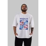 ankhises Brooklyn 86 Style Ön Baskılı Beyaz Oversize T-Shirt Erkek Kadın Bisiklet Yaka - M