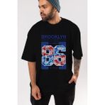 ankhises Brooklyn 86 Style Ön Baskılı Siyah Oversize T-Shirt Erkek Kadın Bisiklet Yaka - XL