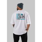 ankhises Brooklyn Arka Baskılı Beyaz Oversize T-Shirt Erkek Kadın Bisiklet Yaka - XL