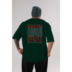 Ankhises Brooklyn New York City Arka Baskılı Zümrüt Yeşili Oversize T-Shirt Unisex Erkek Kadın Bisiklet Yaka - XL