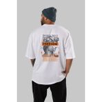 ankhises Brooklyn Street Arka Baskılı Beyaz Oversize T-Shirt Erkek Kadın Bisiklet Yaka