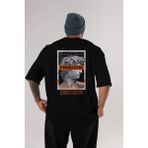 ankhises Brooklyn Street Arka Baskılı Siyah Oversize T-Shirt Erkek Kadın Bisiklet Yaka - XL