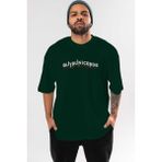 Ankhises Buyrun Içerde Termik Santral Ön Baskılı Zümrüt Yeşili Oversize T-Shirt Erkek Kadın Bisiklet Yaka - XL