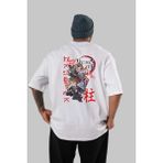 ankhises Demon Slayer Slayers Anime Arka Baskılı Beyaz Oversize T-Shirt Pamuk Erkek Kadın