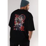 ankhises Demon Slayer Slayers Anime Arka Baskılı Siyah Oversize T-Shirt Erkek Kadın - XL