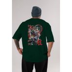 Ankhises Demon Slayer Slayers Anime Arka Baskılı Zümrüt Yeşili Oversize T-Shirt Pamuk Erkek Kadın - XL