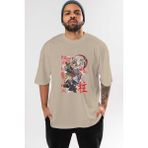 Ankhises Demon Slayer Slayers Anime Ön Baskılı Bej Oversize T-Shirt Erkek Kadın