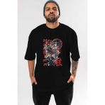 ankhises Demon Slayer Slayers Anime Ön Baskılı Siyah Oversize T-Shirt Erkek Kadın - XL