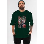 Ankhises Demon Slayer Slayers Anime Ön Baskılı Zümrüt Yeşili Oversize T-Shirt Erkek Kadın