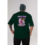 Ankhises Freedom Brooklyn Arka Baskılı Zümrüt Yeşili Oversize T-Shirt Unisex Erkek Kadın Bisiklet Yaka - XL