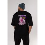 ankhises Freedom Spirit Brooklyn Arka Baskılı Siyah Oversize T-Shirt Erkek Kadın Bisiklet Yaka - XL