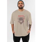 Ankhises Game of Thrones Dracarys Ön Baskılı Bej Oversize t-shirt Bisiklet Yaka pamuk Erkek Kadın