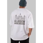 ankhises Glasgow Arka Baskılı Beyaz Oversize T-Shirt Erkek Kadın Bisiklet Yaka - XL