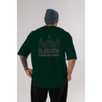 Ankhises Glasgow Arka Baskılı Zümrüt Yeşili Oversize T-Shirt Unisex Erkek Kadın Bisiklet Yaka - XL