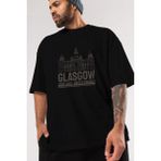 ankhises Glasgow Ön Baskılı Siyah Oversize T-Shirt Erkek Kadın Bisiklet Yaka