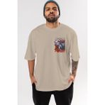 Ankhises Guts Berserk Ön Sol Baskılı Oversize T-Shirt Erkek Kadın Unisex Pamuk Bisiklet Yaka Tişort - Bej - XL