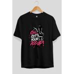 Ankhises Gym , Spor , Fitness Serisi 12 Ön Baskılı Oversize T-Shirt Erkek Kadın Pamuk Bisiklet Yaka Tişort - Siyah - XL