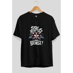 Ankhises Gym , Spor , Fitness Serisi 22 Ön Baskılı Oversize T-Shirt Erkek Kadın Pamuk Bisiklet Yaka Tişort - Siyah