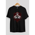 Ankhises Gym , Spor , Fitness Serisi 24 Ön Baskılı Oversize T-Shirt Erkek Kadın Pamuk Bisiklet Yaka Tişort - Siyah - XL