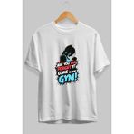 Ankhises Gym , Spor , Fitness Serisi 26 Ön Baskılı Oversize T-Shirt Erkek Kadın Pamuk Bisiklet Yaka Tişort - Beyaz