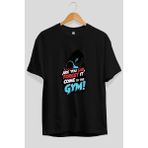 Ankhises Gym , Spor , Fitness Serisi 26 Ön Baskılı Oversize T-Shirt Erkek Kadın Pamuk Bisiklet Yaka Tişort - Siyah