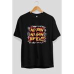 Ankhises Gym , Spor , Fitness Serisi 3 Ön Baskılı Oversize T-Shirt Erkek Kadın Pamuk Bisiklet Yaka Tişort - Siyah