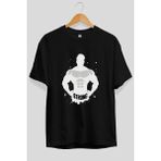 Ankhises Gym , Spor , Fitness Serisi 31 Ön Baskılı Oversize T-Shirt Erkek Kadın Pamuk Bisiklet Yaka Tişort - Siyah - XL