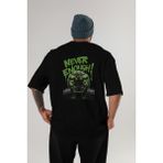 Ankhises Gym , Spor , Fitness Serisi 32 Arka Baskılı Oversize T-Shirt Erkek Kadın Pamuk Bisiklet Yaka Tişort - Siyah