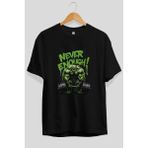 Ankhises Gym , Spor , Fitness Serisi 32 Ön Baskılı Oversize T-Shirt Erkek Kadın Pamuk Bisiklet Yaka Tişort - Siyah