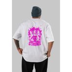Ankhises Gym , Spor , Fitness Serisi 34 Arka Baskılı Oversize T-Shirt Erkek Kadın Pamuk Bisiklet Yaka Tişort - Beyaz