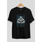 Ankhises Gym , Spor , Fitness Serisi 37 Ön Baskılı Oversize T-Shirt Erkek Kadın Pamuk Bisiklet Yaka Tişort - Siyah - XL