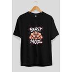 Ankhises Gym , Spor , Fitness Serisi 40 Ön Baskılı Oversize T-Shirt Erkek Kadın Pamuk Bisiklet Yaka Tişort - Siyah