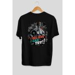 Ankhises Gym , Spor , Fitness Serisi 42 Arka Baskılı Oversize T-Shirt Erkek Kadın Pamuk Bisiklet Yaka Tişort - Siyah