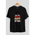 Ankhises Gym , Spor , Fitness Serisi 50 Ön Baskılı Oversize T-Shirt Erkek Kadın Pamuk Bisiklet Yaka Tişort - Siyah