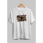 Ankhises Gym , Spor , Fitness Serisi 55 Ön Baskılı Oversize T-Shirt Erkek Kadın Pamuk Bisiklet Yaka Tişort - Beyaz