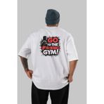Ankhises Gym , Spor , Fitness Serisi 56 Arka Baskılı Oversize T-Shirt Erkek Kadın Pamuk Bisiklet Yaka Tişort - Beyaz