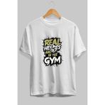 Ankhises Gym , Spor , Fitness Serisi 6 Ön Baskılı Oversize T-Shirt Erkek Kadın Pamuk Bisiklet Yaka Tişort - Beyaz