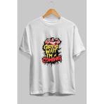 Ankhises Gym , Spor , Fitness Serisi 60 Ön Baskılı Oversize T-Shirt Erkek Kadın Pamuk Bisiklet Yaka Tişort - Beyaz - XL