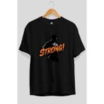 Ankhises Gym , Spor , Fitness Serisi 7 Ön Baskılı Oversize T-Shirt Erkek Kadın Pamuk Bisiklet Yaka Tişort - Siyah