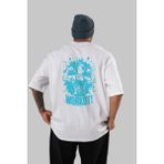 Ankhises Gym , Spor , Fitness Serisi 77 Arka Baskılı Oversize T-Shirt Erkek Kadın Pamuk Bisiklet Yaka Tişort - Beyaz