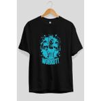 Ankhises Gym , Spor , Fitness Serisi 77 Ön Baskılı Oversize T-Shirt Erkek Kadın Pamuk Bisiklet Yaka Tişort - Siyah - XL
