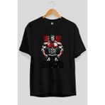 Ankhises Gym , Spor , Fitness Serisi 80 Ön Baskılı Oversize T-Shirt Erkek Kadın Pamuk Bisiklet Yaka Tişort - Siyah - XL