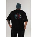 Ankhises Gym , Spor , Fitness Serisi 83 Arka Baskılı Oversize T-Shirt Erkek Kadın Pamuk Bisiklet Yaka Tişort - Siyah