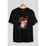 Ankhises Gym , Spor , Fitness Serisi 90 Ön Baskılı Oversize T-Shirt Erkek Kadın Pamuk Bisiklet Yaka Tişort - Siyah - XL