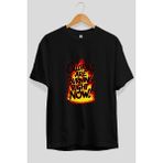 Ankhises Gym , Spor , Fitness Serisi 94 Ön Baskılı Oversize T-Shirt Erkek Kadın Pamuk Bisiklet Yaka Tişort - Siyah - XL