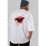 ankhises Halloween Arka Baskılı Beyaz Oversize T-Shirt Erkek Kadın Bisiklet Yaka - M